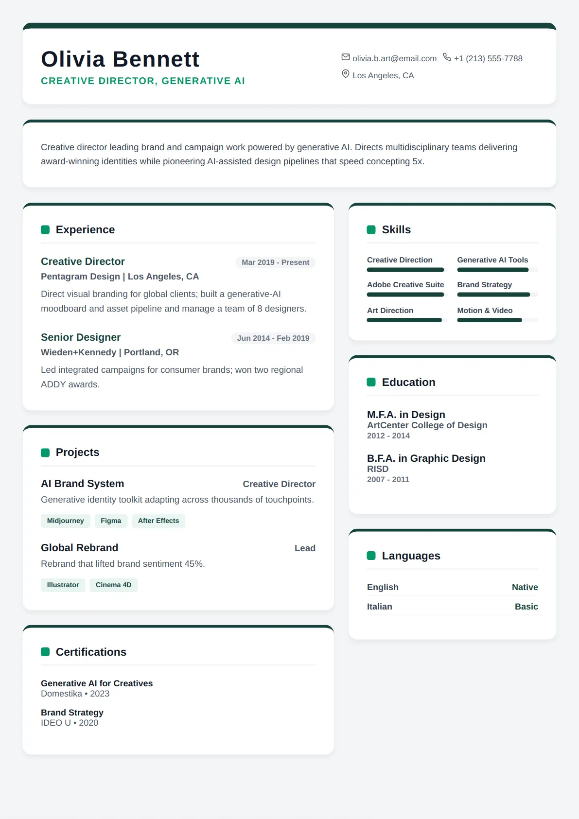Card Grid — Forest Calm — ATS-friendly engineering resume template