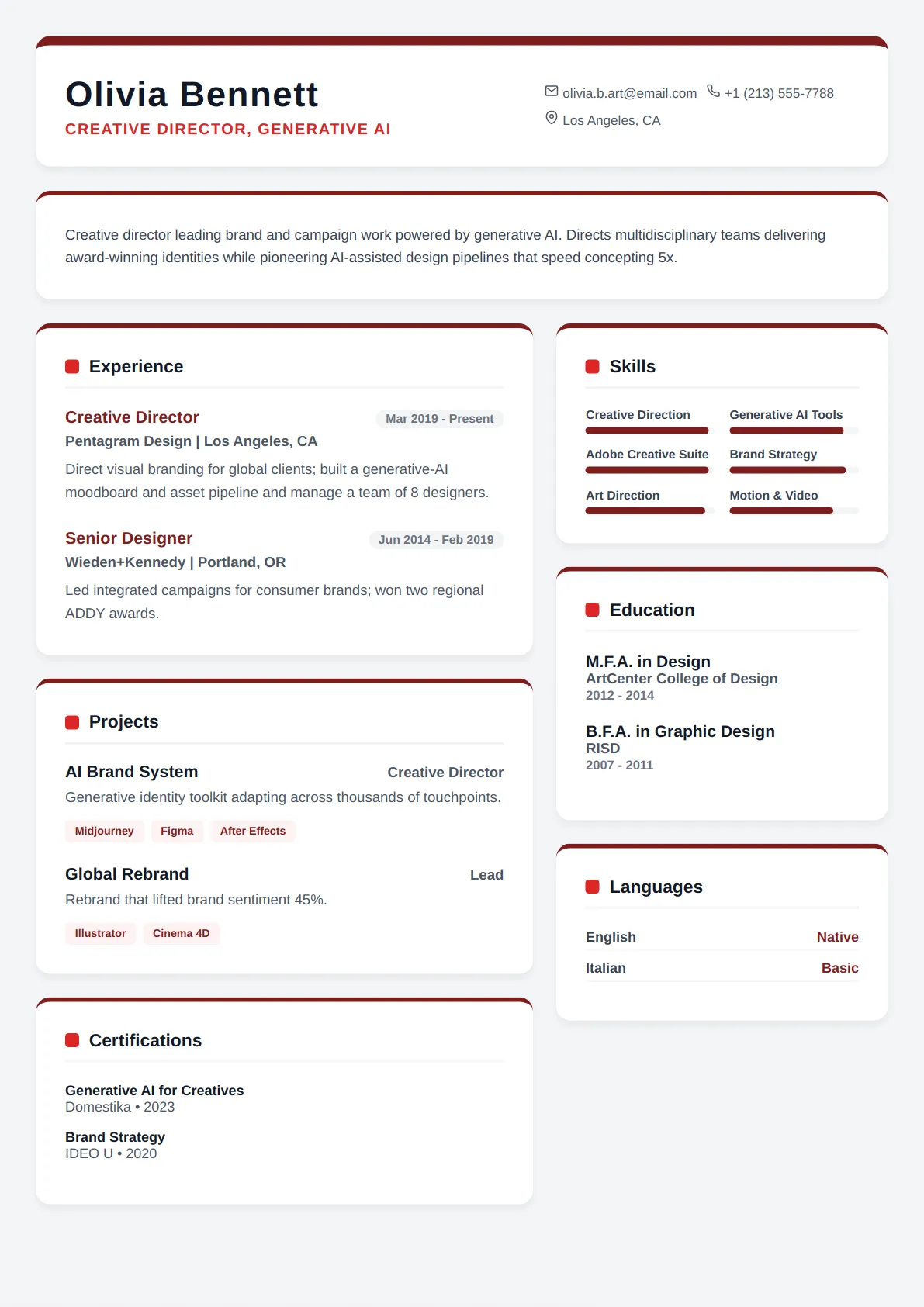 Card Grid — Crimson Bold — ATS-friendly engineering resume template