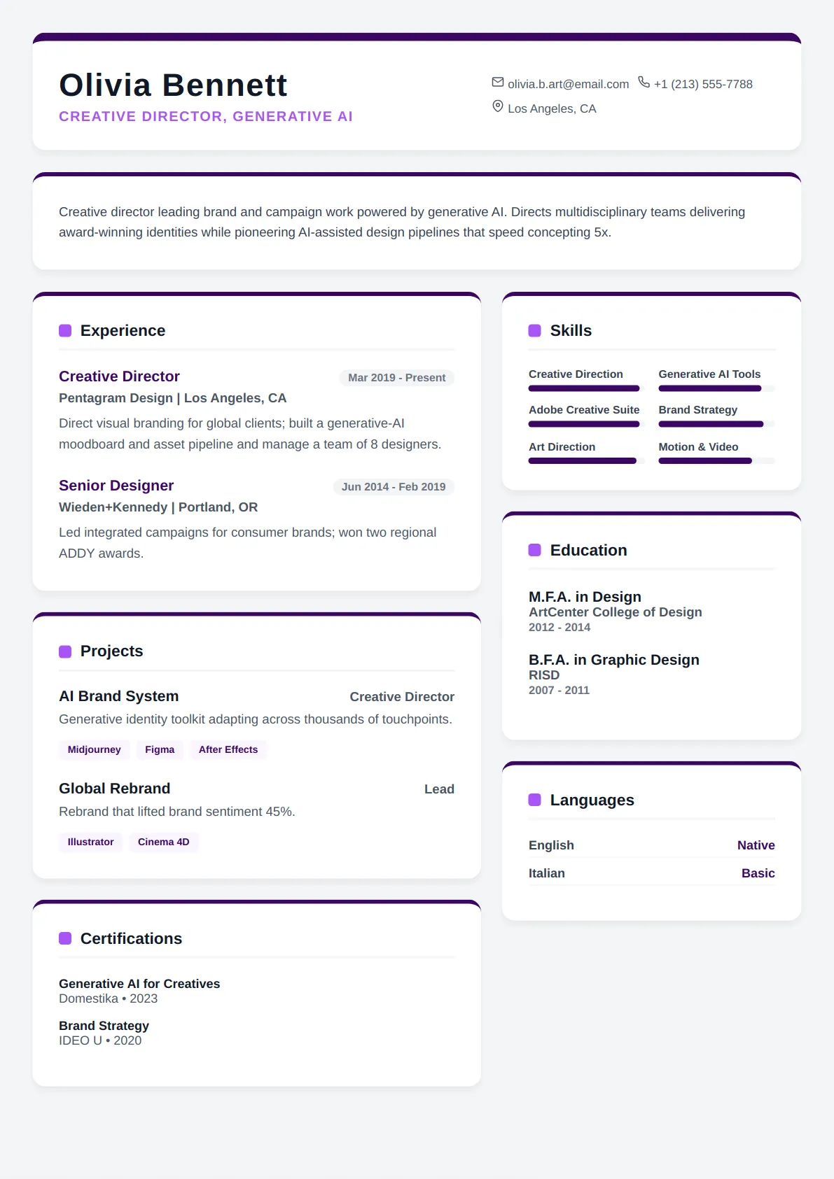 Card Grid — Royal Purple — ATS-friendly engineering resume template