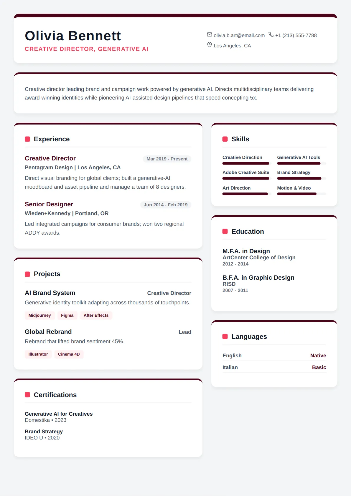 Card Grid — Rose Modern — ATS-friendly technical resume template
