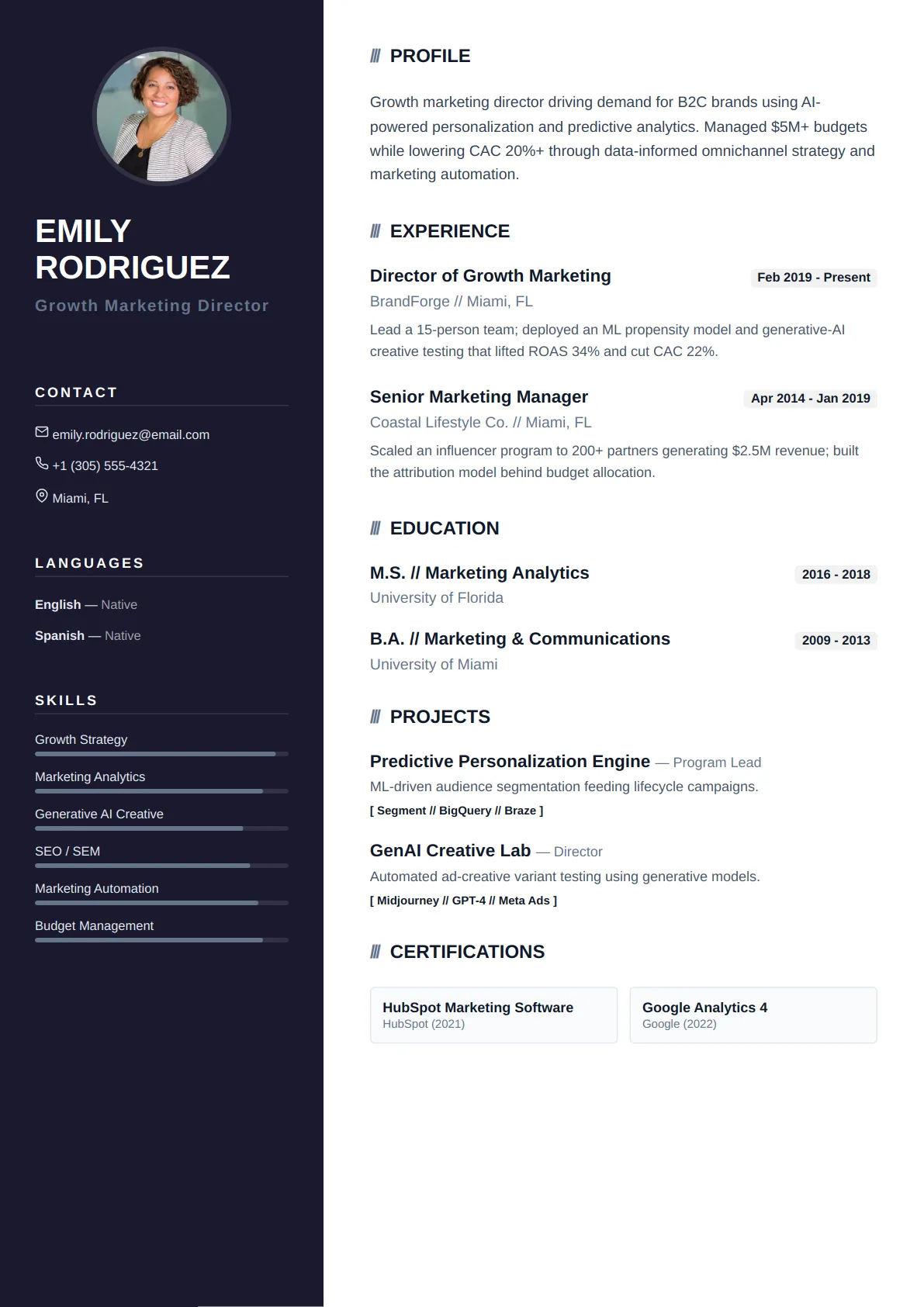 Dark Sidebar — Slate Minimal — ATS-friendly modern resume template
