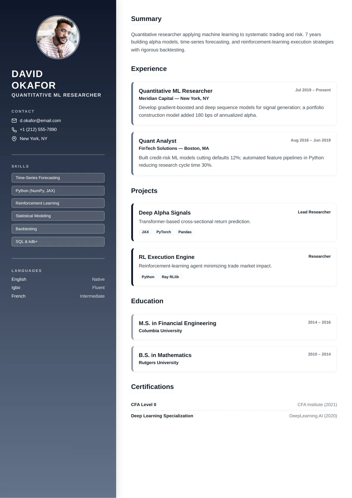 Gradient Sidebar — Slate Minimal — ATS-friendly creative resume template