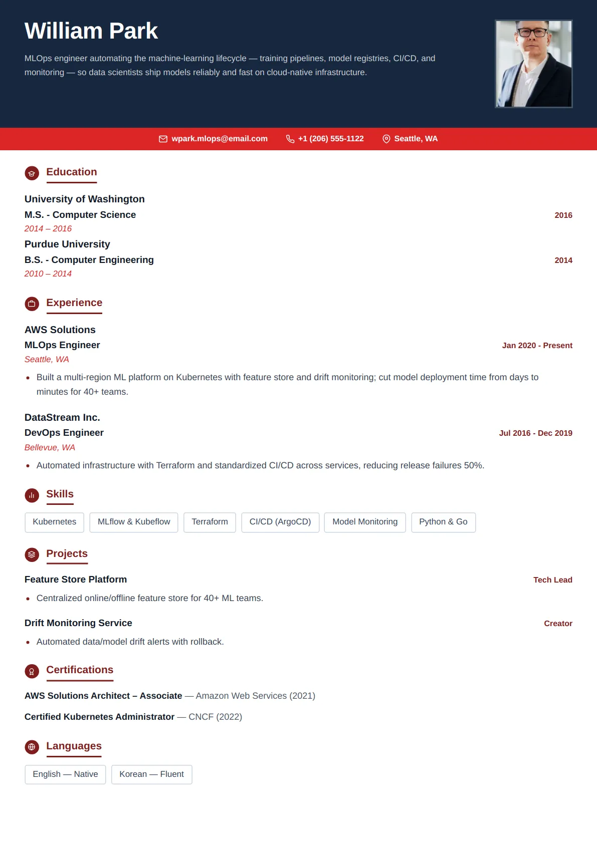 Magnetic Metrics — Crimson Bold — ATS-friendly sales & marketing resume template