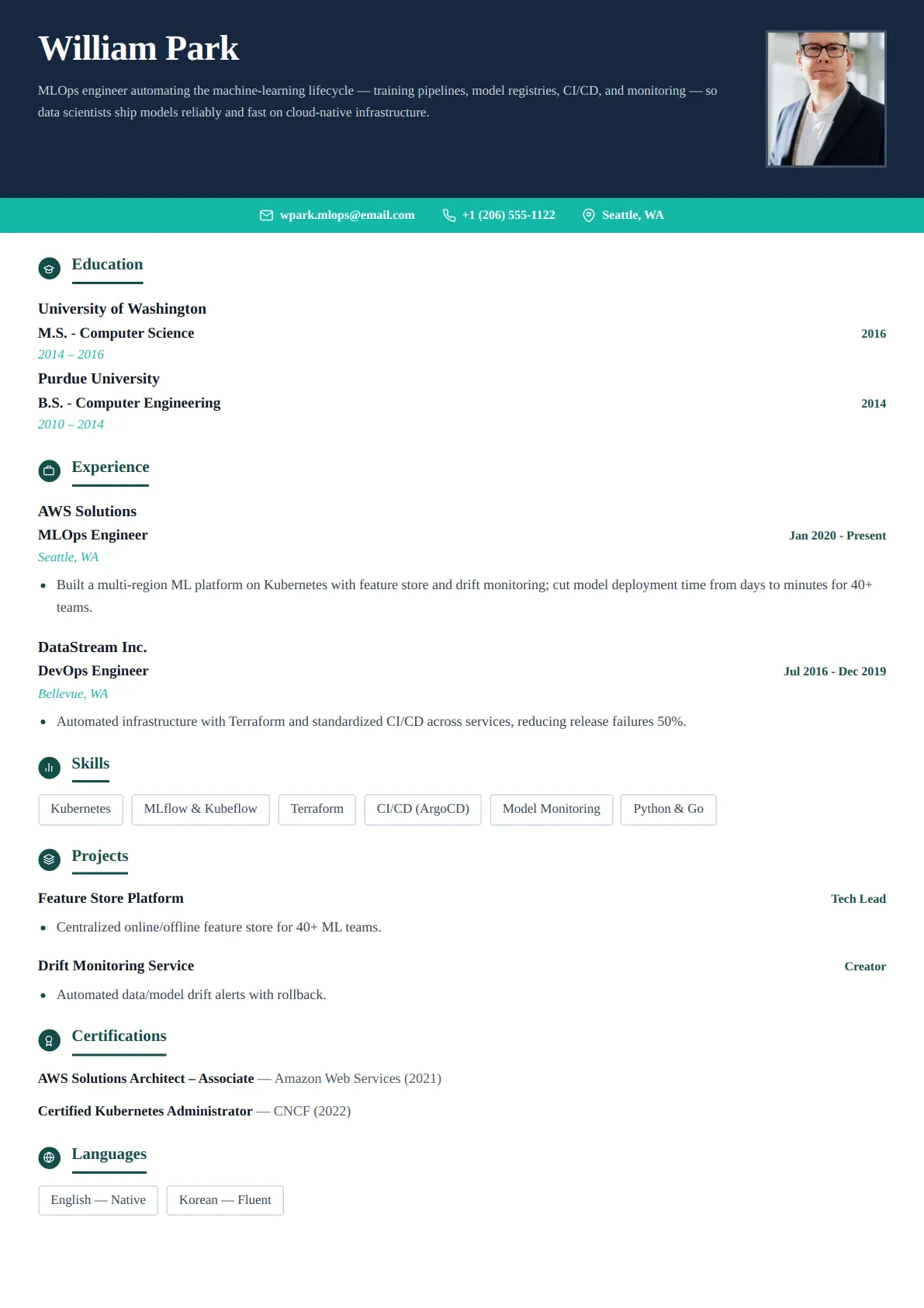 Magnetic Metrics — Ocean Teal — ATS-friendly sales & marketing resume template