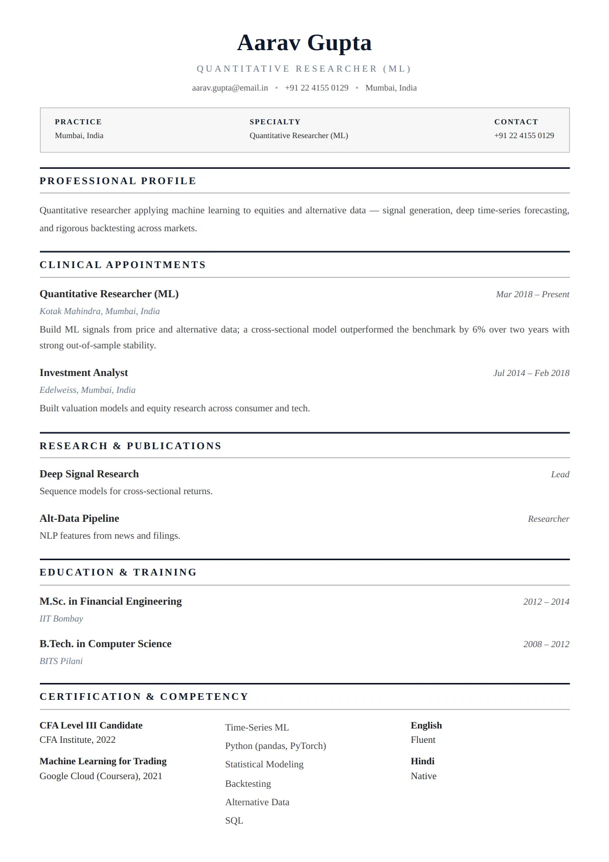 Medical Practitioner — Slate Minimal — ATS-friendly healthcare resume template