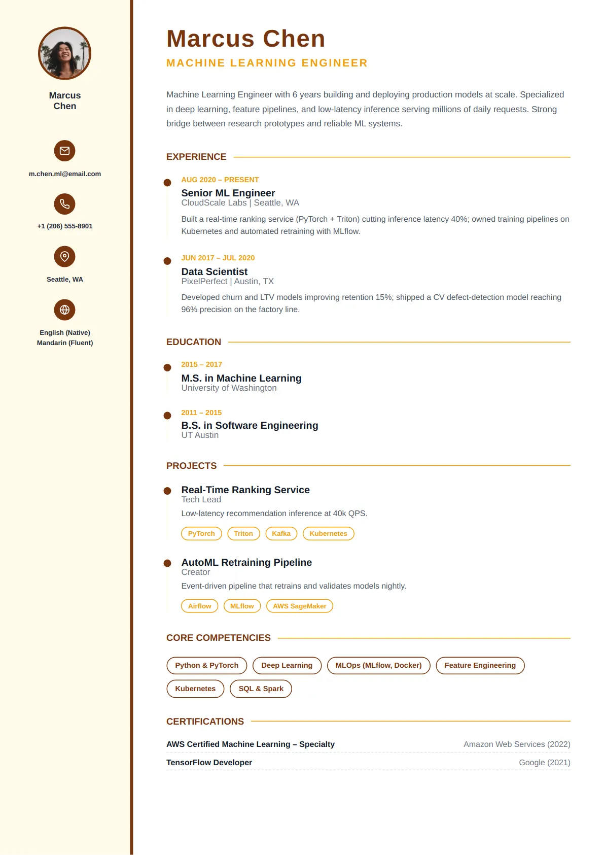 Thin Rail — Amber Warm — ATS-friendly minimal resume template