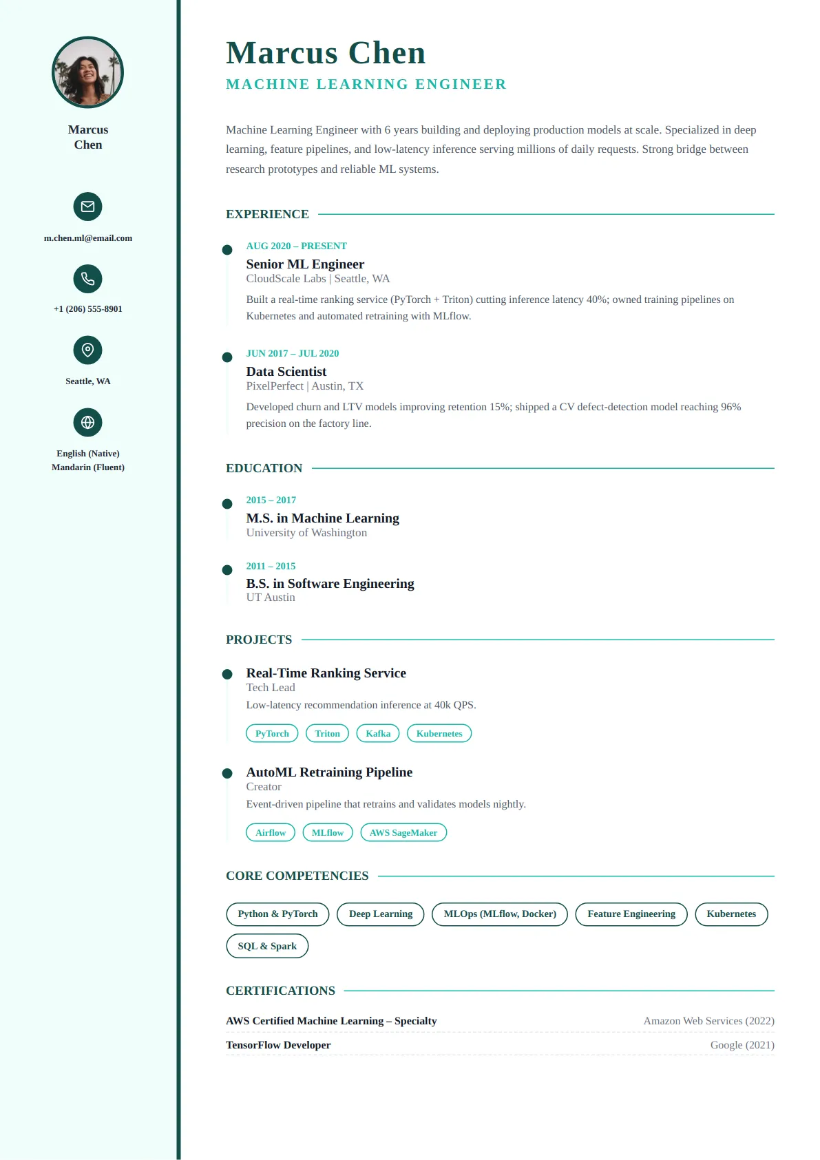 Thin Rail — Ocean Teal — ATS-friendly minimal resume template