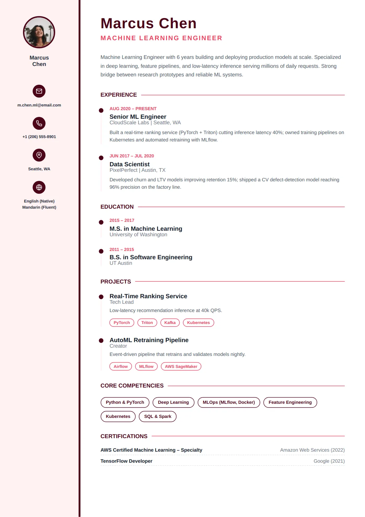 Thin Rail — Rose Modern — ATS-friendly minimal resume template